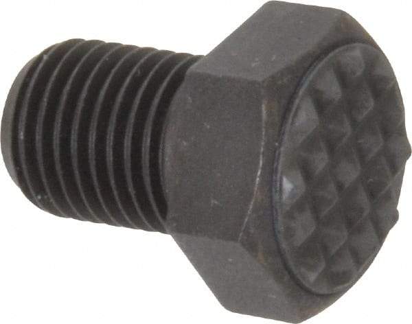 Fairlane - Serrated Tooth, 3/8-24, 1/2" Shank Length, 1/2" Thread Length, Black Oxide Finish, Hex Head, Adjustable Positioning Gripper - 1/2" Pad Diam, 9/16" Hex, 9/32" Head Height, Extra Fine Tooth Grade - Industrial Tool & Supply