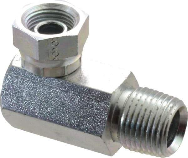 Weatherhead - 1/2-14 Male Thread x 3/8-18 Female Thread, Steel Industrial Pipe 90° Elbow Adapter - FNPSM x MNPT, 2,500 psi - Industrial Tool & Supply