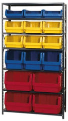 Quantum Storage - 2,850 Lb Capacity, 18" Deep x 42" Wide x 75" High, Steel Pick Rack - 16 Black Polyethylene Bins - Industrial Tool & Supply