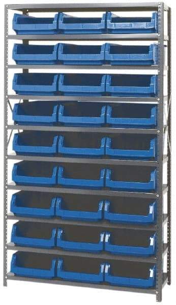 Quantum Storage - 4,275 Lb Capacity, 18" Deep x 42" Wide x 75" High, Steel Pick Rack - 27 Black Polyethylene Bins - Industrial Tool & Supply