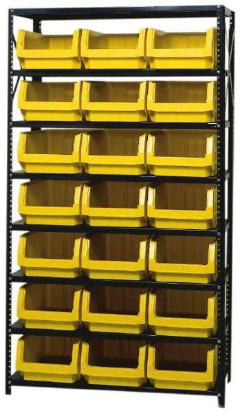 Quantum Storage - 3,325 Lb Capacity, 18" Deep x 42" Wide x 75" High, Steel Pick Rack - 21 Black Polyethylene Bins - Industrial Tool & Supply
