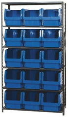 Quantum Storage - 2,375 Lb Capacity, 18" Deep x 42" Wide x 75" High, Steel Pick Rack - 15 Black Polyethylene Bins - Industrial Tool & Supply