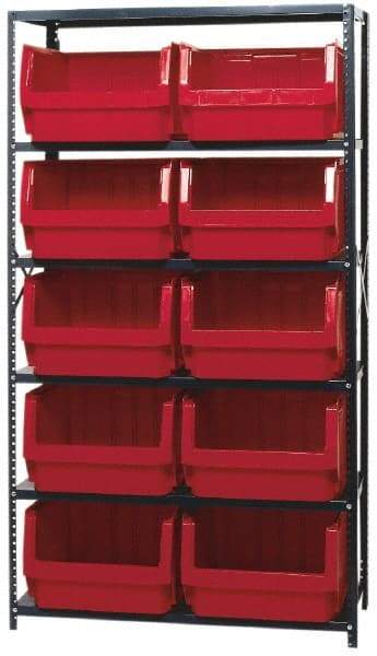 Quantum Storage - 2,375 Lb Capacity, 18" Deep x 42" Wide x 75" High, Steel Pick Rack - 10 Black Polyethylene Bins - Industrial Tool & Supply