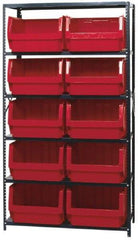 Quantum Storage - 2,375 Lb Capacity, 18" Deep x 42" Wide x 75" High, Steel Pick Rack - 10 Black Polyethylene Bins - Industrial Tool & Supply