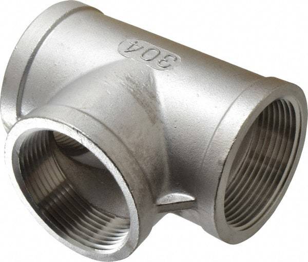 Merit Brass - 2-1/2" Grade 304 Stainless Steel Pipe Tee - FNPT x FNPT x FNPT End Connections, 150 psi - Industrial Tool & Supply