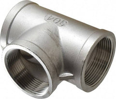 Merit Brass - 2-1/2" Grade 304 Stainless Steel Pipe Tee - FNPT x FNPT x FNPT End Connections, 150 psi - Industrial Tool & Supply