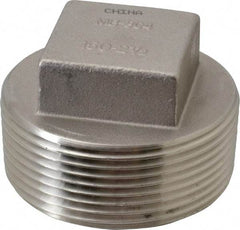 Merit Brass - 2-1/2" Grade 304 Stainless Steel Pipe Square Head Plug - MNPT End Connections, 150 psi - Industrial Tool & Supply