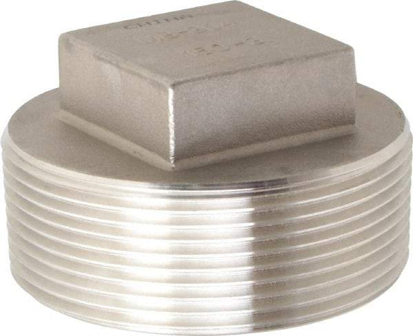 Merit Brass - 3" Grade 304 Stainless Steel Pipe Square Head Plug - MNPT End Connections, 150 psi - Industrial Tool & Supply