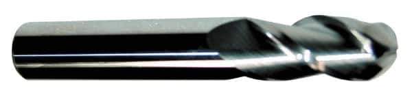 Accupro - 7/16" Diam, 3" LOC, 3 Flute Solid Carbide Ball End Mill - TiCN Finish, Single End, 6" OAL, 7/16" Shank Diam, Spiral Flute - Industrial Tool & Supply