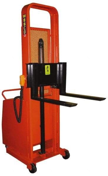 Wesco Industrial Products - 1,000 Lb Capacity, 64" Lift Height, Battery Operated Counter Weight Lift - 1" Lowered Height, 13" Load Center, 25" Fork Length, 27" Overall Width - Industrial Tool & Supply