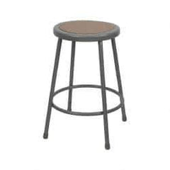 NPS - 24 Inch High, Stationary Fixed Height Stool - Hardboard Seat, Gray and Brown - Industrial Tool & Supply