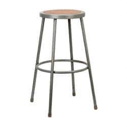 NPS - 30 Inch High, Stationary Fixed Height Stool - Hardboard Seat, Gray and Brown - Industrial Tool & Supply