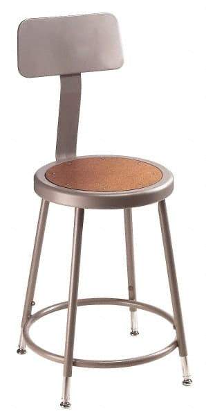 NPS - 18 to 26 Inch High, Stationary Adjustable Height Stool - Hardboard Seat, Gray and Brown - Industrial Tool & Supply