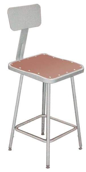 NPS - 24 to 32 Inch High, Stationary Adjustable Height Stool - Hardboard Seat, Gray - Industrial Tool & Supply