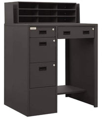 Durham - 4 Drawer Deluxe Shop Desk - 39 Inch Wide x 28-3/4 Inch Deep x 55-1/2 Inch High, Gray - Industrial Tool & Supply