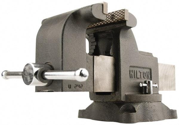 Wilton - 4" Jaw Width x 4" Jaw Opening Capacity, 2-3/4" Throat Depth, Bench & Pipe Combination Vise - 5/8 to 2" Pipe Capacity, Swivel Base, Bolt Down Attachment, Ductile Iron - Industrial Tool & Supply