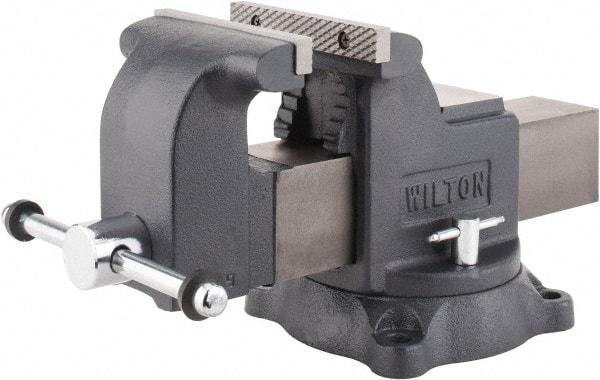 Wilton - 6" Jaw Width x 6" Jaw Opening Capacity, 3-1/2" Throat Depth, Bench & Pipe Combination Vise - 5/8 to 2-1/2" Pipe Capacity, Swivel Base, Bolt Down Attachment, Ductile Iron - Industrial Tool & Supply