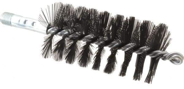 Schaefer Brush - 4-1/2" Brush Length, 2-1/4" Diam, Double Stem, Single Spiral Flue Brush - 7-1/2" Long, Tempered Steel Wire, 1/4" NPSM Male Connection - Industrial Tool & Supply