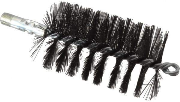 Schaefer Brush - 4-1/2" Brush Length, 2-3/4" Diam, Double Stem, Single Spiral Flue Brush - 7-1/2" Long, Tempered Steel Wire, 1/4" NPSM Male Connection - Industrial Tool & Supply