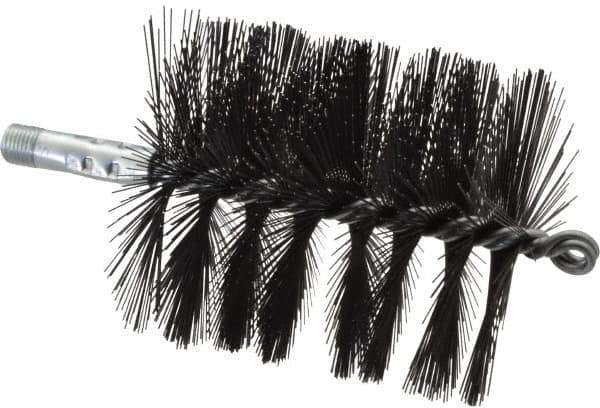 Schaefer Brush - 4-1/2" Brush Length, 4" Diam, Double Stem, Single Spiral Flue Brush - 7-1/2" Long, Tempered Steel Wire, 1/4" NPSM Male Connection - Industrial Tool & Supply