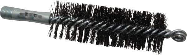 Schaefer Brush - 4-1/2" Brush Length, 1-1/2" Diam, Double Stem, Double Spiral Tube Brush - 7-1/2" Long, Tempered Steel Wire, 1/4" NPT Male Connection - Industrial Tool & Supply