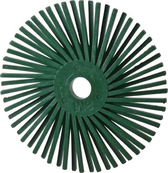 3M - 3" Diam, 3/8" Max Face Width, Plain Hole Radial Bristle Brush - 50 Grit, Coarse Grade, 25,000 Max RPM, Green - Industrial Tool & Supply