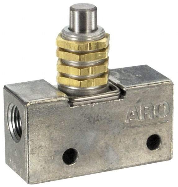 ARO/Ingersoll-Rand - 0.195 CV Rate & 7.5 CFM 3 Way Air Valve - Straight Plunger, Spring Return, 150 Max psi - Industrial Tool & Supply