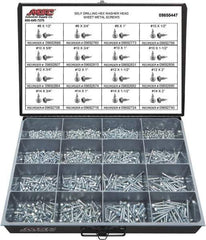Value Collection - 1,025 Piece, #8x3/4 to 1/4x2, Steel Sheet Metal Screw Assortment - Hex Washer Head, Hex Drive, 1/2 to 2" Long, Zinc-Plated Finish - Industrial Tool & Supply