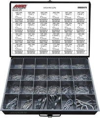 Value Collection - 359 Piece, 1/8 to 1" Pin Diam, Hitch Pin Assortment - 1/16 to 7/8" Long, Spring Wire, Zinc Plated - Industrial Tool & Supply