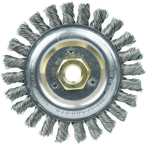 ‎Roughneck Jr. 5″ Filler Pass Weld Cleaning Brush, .023″ Steel Wire Fill, 5/8″-11 UNC Nut - Industrial Tool & Supply