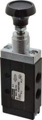 Parker - 0.20 CV Rate, 1/8" NPT Inlet Direct Air 2 Mechanical Spool Valve - 3 Way, 2 Position, Manual Return, Button Push Pull, 150 Max psi - Industrial Tool & Supply