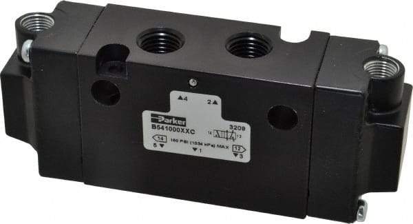 Parker - 1/4", 4-Way Body Ported Stacking Solenoid Valve - 1.4 CV Rate, 1.89" High x 4.7" Long - Industrial Tool & Supply
