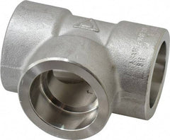 Merit Brass - 1" Grade 304 Stainless Steel Pipe Tee - Socket Weld x Socket Weld x Socket Weld End Connections, 3,000 psi - Industrial Tool & Supply