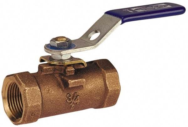 NIBCO - 1-1/4" Pipe, Reduced Port, Bronze Standard Ball Valve - 1 Piece, Inline - One Way Flow, FNPT x FNPT Ends, Round Wheel Handle, 600 WOG - Industrial Tool & Supply