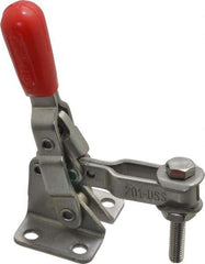 De-Sta-Co - 125 Lb Holding Capacity, Vertical Handle, Manual Hold Down Toggle Clamp - 55° Handle Movement, 100° Bar Opening, U-Bar, Flanged Base, Electro-Plated Zinc, Stainless Steel - Industrial Tool & Supply