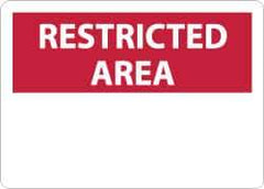 NMC - "Restricted Area", 10" Long x 14" Wide, Aluminum Safety Sign - Rectangle, 0.04" Thick, Use for Security & Admittance - Industrial Tool & Supply