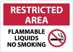 NMC - "Restricted Area - Flammable Liquids - No Smoking", 10" Long x 14" Wide, Aluminum Safety Sign - Rectangle, 0.04" Thick, Use for Hazardous Materials - Industrial Tool & Supply
