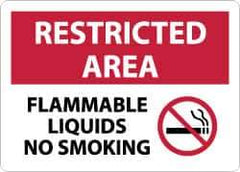NMC - "Restricted Area - Flammable Liquids - No Smoking", 10" Long x 14" Wide, Aluminum Safety Sign - Rectangle, 0.04" Thick, Use for Hazardous Materials - Industrial Tool & Supply