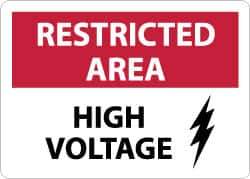 NMC - "Restricted Area - High Voltage", 10" Long x 14" Wide, Aluminum Safety Sign - Rectangle, 0.04" Thick, Use for Accident Prevention - Industrial Tool & Supply