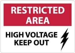 NMC - "Restricted Area - High Voltage - Keep Out", 10" Long x 14" Wide, Aluminum Safety Sign - Rectangle, 0.04" Thick, Use for Accident Prevention - Industrial Tool & Supply