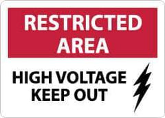 NMC - "Restricted Area - High Voltage - Keep Out", 10" Long x 14" Wide, Aluminum Safety Sign - Rectangle, 0.04" Thick, Use for Accident Prevention - Industrial Tool & Supply