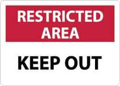 NMC - "Restricted Area - Keep Out", 10" Long x 14" Wide, Aluminum Safety Sign - Rectangle, 0.04" Thick, Use for Security & Admittance - Industrial Tool & Supply