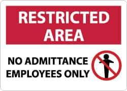 NMC - "Restricted Area - No Admittance - Employees Only", 10" Long x 14" Wide, Aluminum Safety Sign - Rectangle, 0.04" Thick, Use for Security & Admittance - Industrial Tool & Supply
