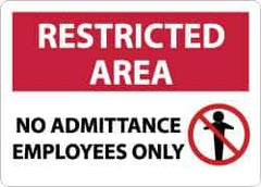 NMC - "Restricted Area - No Admittance - Employees Only", 10" Long x 14" Wide, Aluminum Safety Sign - Rectangle, 0.04" Thick, Use for Security & Admittance - Industrial Tool & Supply