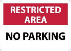 NMC - "Restricted Area - No Parking", 10" Long x 14" Wide, Aluminum Safety Sign - Rectangle, 0.04" Thick, Use for Security & Admittance - Industrial Tool & Supply
