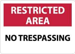 NMC - "Restricted Area - No Trespassing", 10" Long x 14" Wide, Aluminum Safety Sign - Rectangle, 0.04" Thick, Use for Security & Admittance - Industrial Tool & Supply