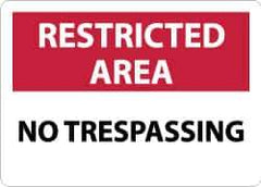 NMC - "Restricted Area - No Trespassing", 10" Long x 14" Wide, Aluminum Safety Sign - Rectangle, 0.04" Thick, Use for Security & Admittance - Industrial Tool & Supply