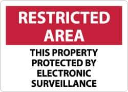 NMC - "Restricted Area - This Property Protected by Electronic Surveillance", 10" Long x 14" Wide, Aluminum Safety Sign - Rectangle, 0.04" Thick, Use for Security & Admittance - Industrial Tool & Supply