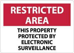 NMC - "Restricted Area - This Property Protected by Electronic Surveillance", 10" Long x 14" Wide, Aluminum Safety Sign - Rectangle, 0.04" Thick, Use for Security & Admittance - Industrial Tool & Supply