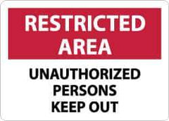 NMC - "Restricted Area - Unauthorized Persons Keep Out", 10" Long x 14" Wide, Aluminum Safety Sign - Rectangle, 0.04" Thick, Use for Security & Admittance - Industrial Tool & Supply